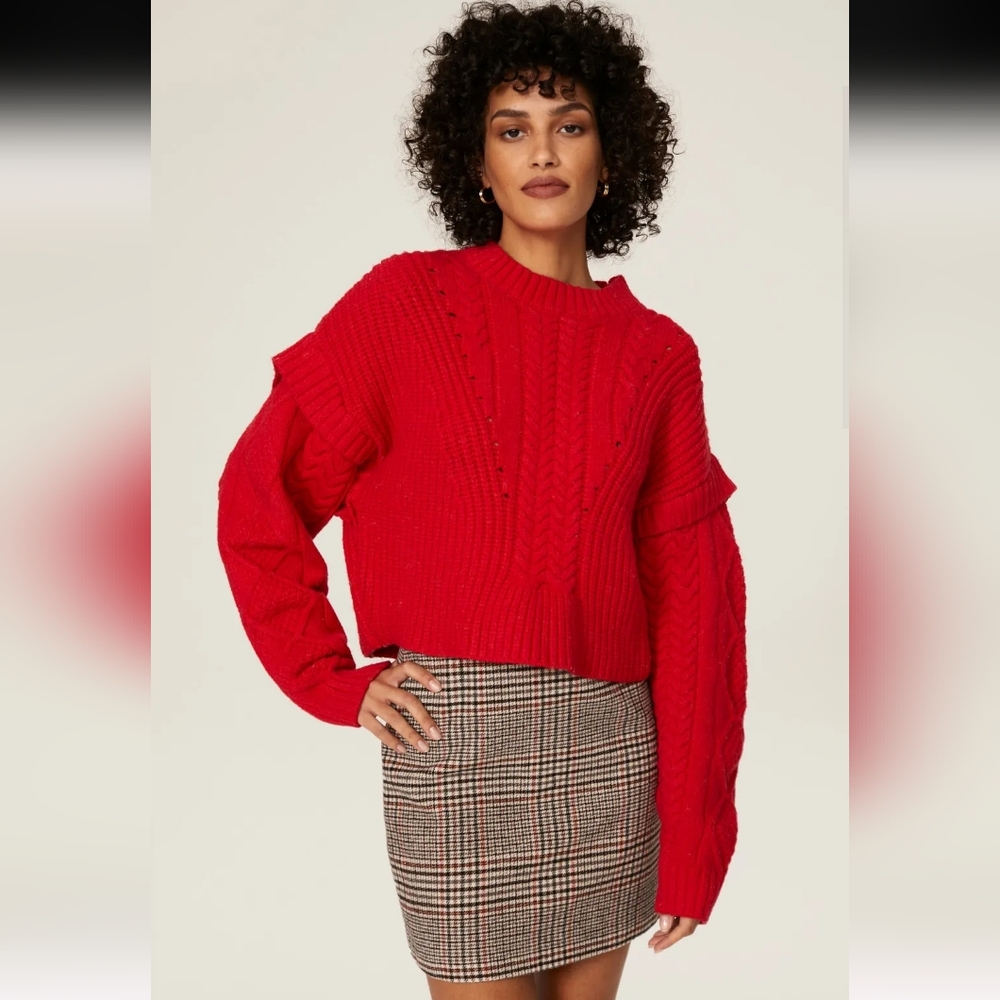 Central Park West Myles Red Cable Knit Chunky Sweater Size S